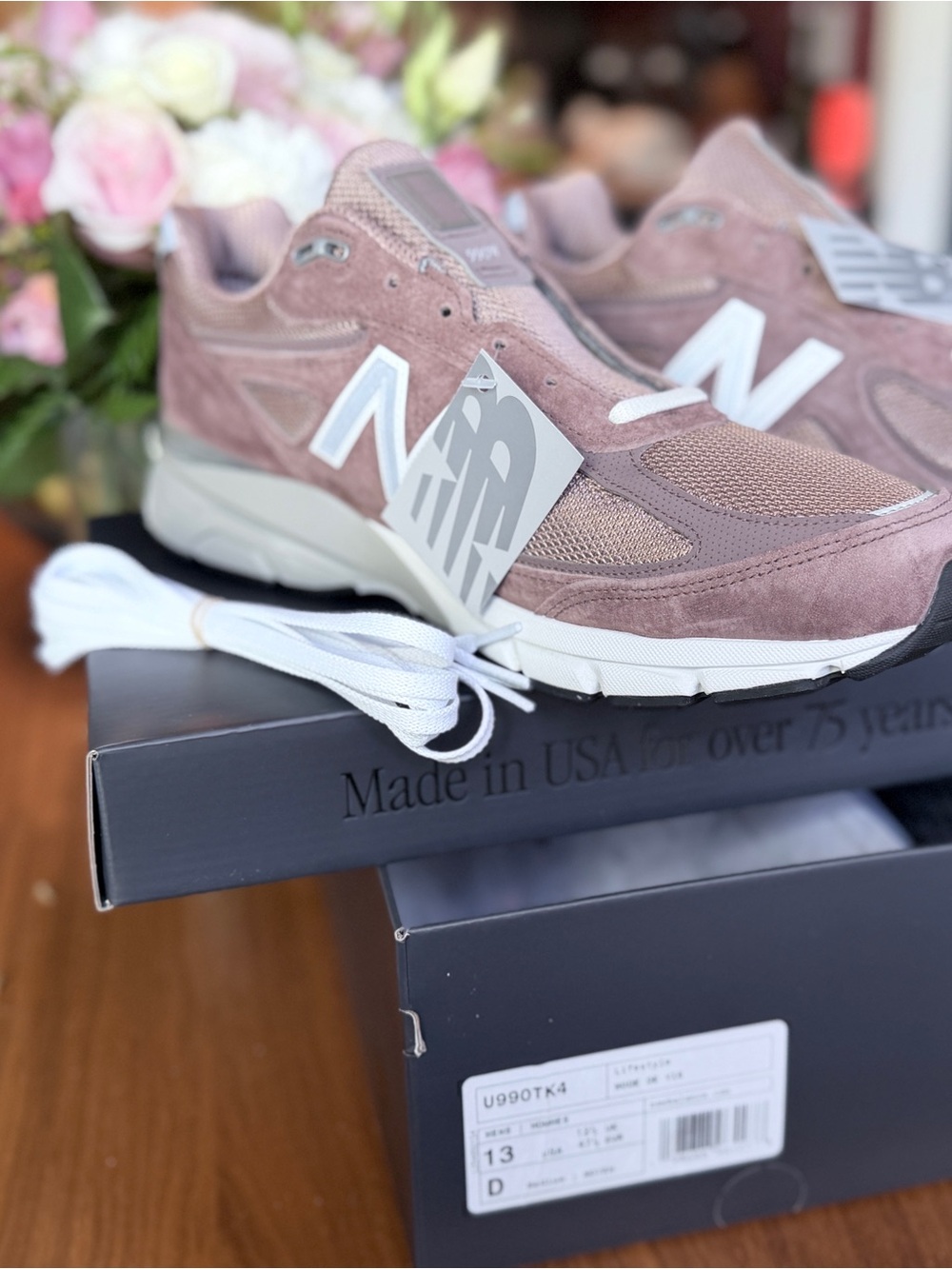 KITH New Balance Dusty Mauve 990v4 Suede & Mesh Sneakers with White Accents